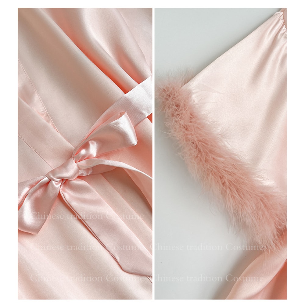 White Bride Wedding Robe With Feathers Satin Peignoir Gowns Sexy Bridesmids Kimono Short Bridal Bat 1