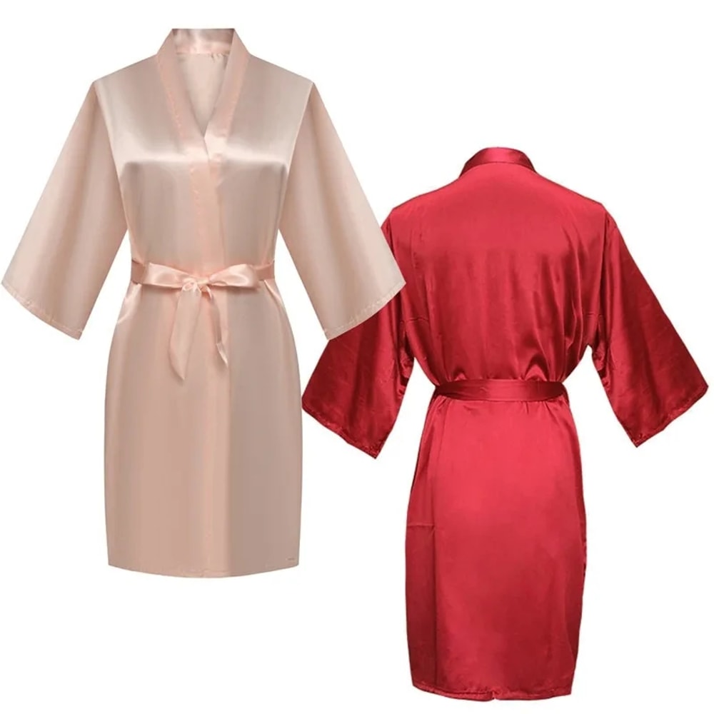 Sexy Women Silk Satin Short Night Robe Solid Kimono Fashion Bathrobe Wedding Bridesmaid Peignoir Fe 5