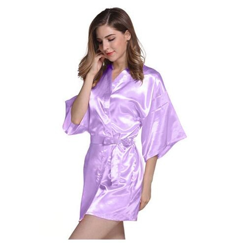Sexy Women Silk Satin Short Night Robe Solid Kimono Fashion Bathrobe Wedding Bridesmaid Peignoir Fe 8