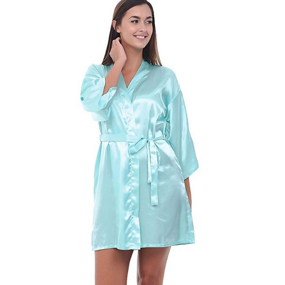 Sexy Women Silk Satin Short Night Robe Solid Kimono Fashion Bathrobe Wedding Bridesmaid Peignoir Fe 9