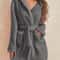 1 Piece Of Womens Solid Color Hooded Robe With Belt Cozy And Warm Fleece Pajamas For Home Wear In A 4