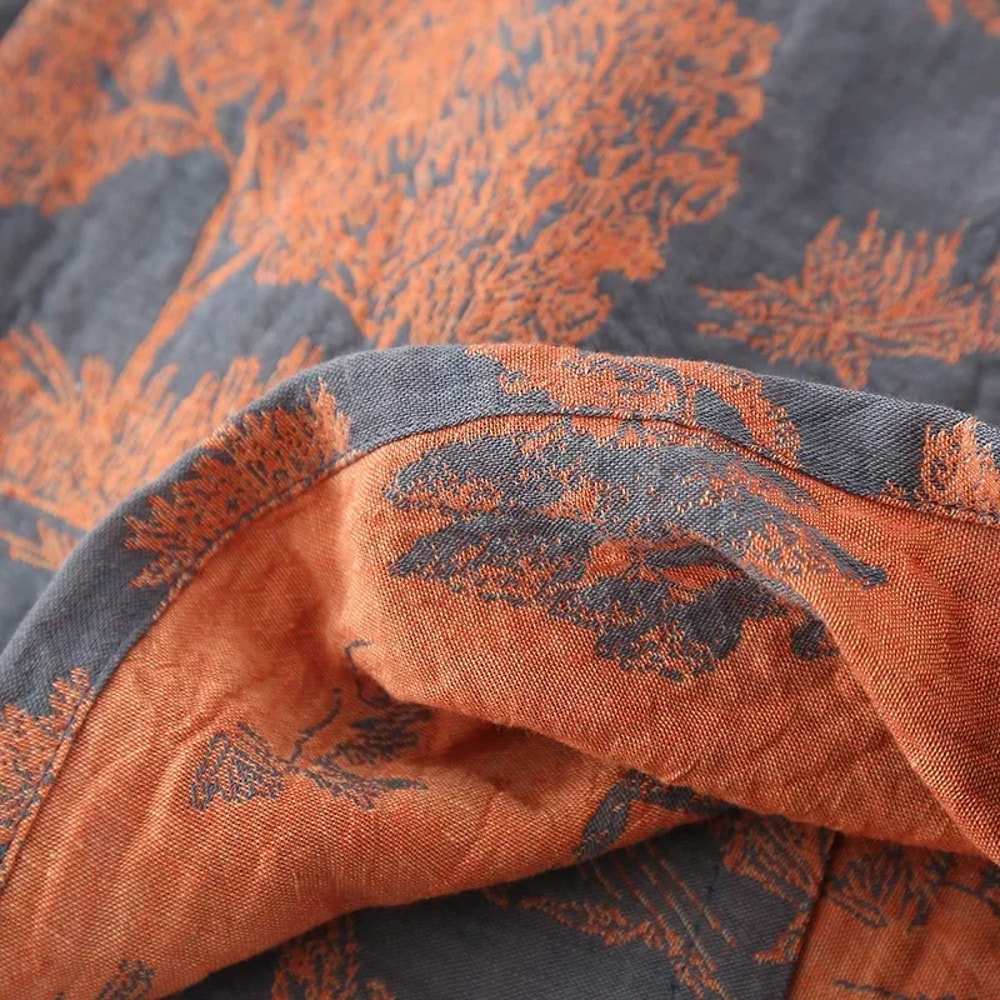 Mens Blue Green Printed Cotton Robe Kimono Style Bathrobe For Spring Summer Autumn Long Cotton Kimo 3