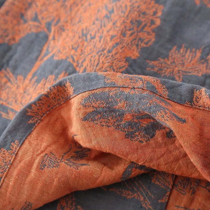 Mens Blue Green Printed Cotton Robe Kimono Style Bathrobe For Spring Summer Autumn Long Cotton Kimo 3