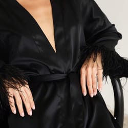 satin feather bathrobes, sexy mini dress with long sleeves, loose peignoirs for women, white wedding dress, black bride