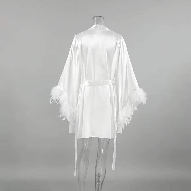 Elegant Wedding Bride Robe Sexy Rayon Morning Gown Feather Kimono Bathrobe Sleepwear For Brides 1