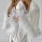 Elegant Wedding Bride Robe Sexy Rayon Morning Gown Feather Kimono Bathrobe Sleepwear For Brides 3