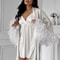 Elegant Wedding Bride Robe Sexy Rayon Morning Gown Feather Kimono Bathrobe Sleepwear For Brides 4