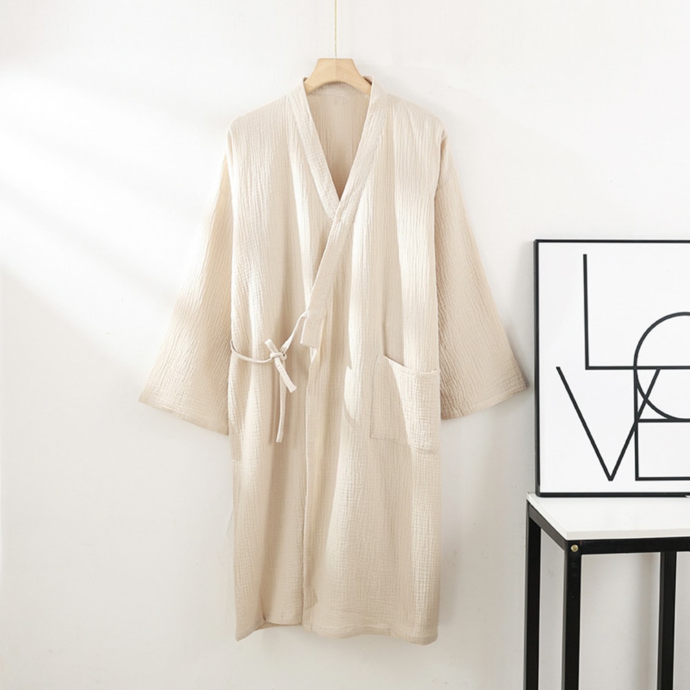 Mens And Womens Kimono Robes Sleepwear Cotton Yarn Bathrobe Tied Cardigan Thin Home Clothes Couple 5
