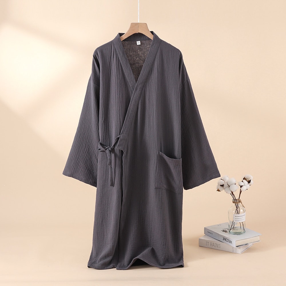 Mens And Womens Kimono Robes Sleepwear Cotton Yarn Bathrobe Tied Cardigan Thin Home Clothes Couple 9