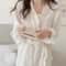 New Womens LongSleeved Robe Spring And Summer Solid Color Pajamas Girls Sweet Ins Wind Ruffled Thin 2