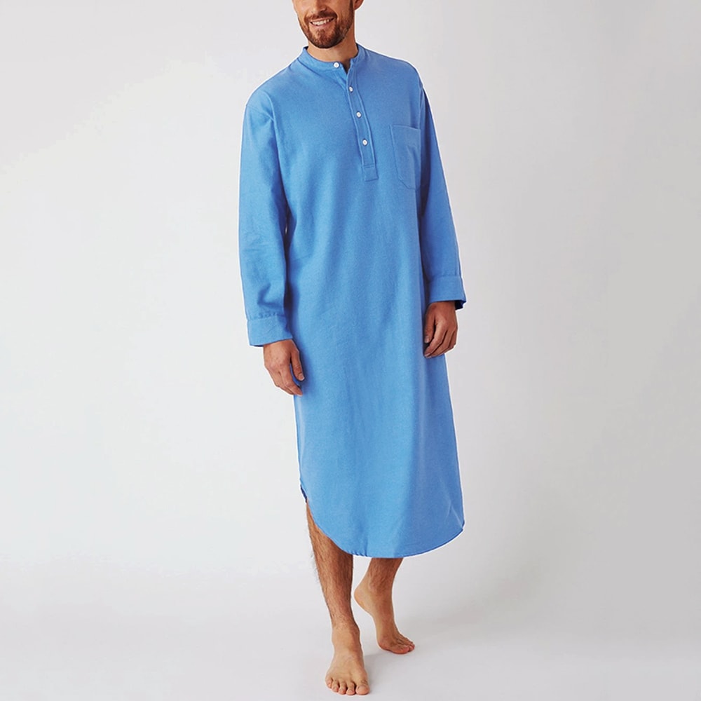 Fashionable Mens Buttondown Sleep Robes Solid Color Stand Collar Long Sleeve Nightgown Comfortable 1