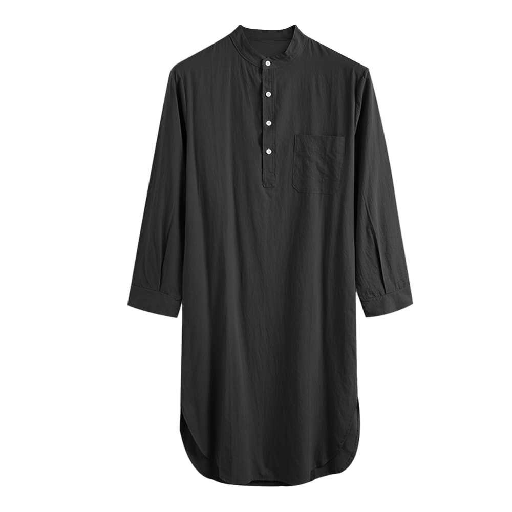 Fashionable Mens Buttondown Sleep Robes Solid Color Stand Collar Long Sleeve Nightgown Comfortable 5