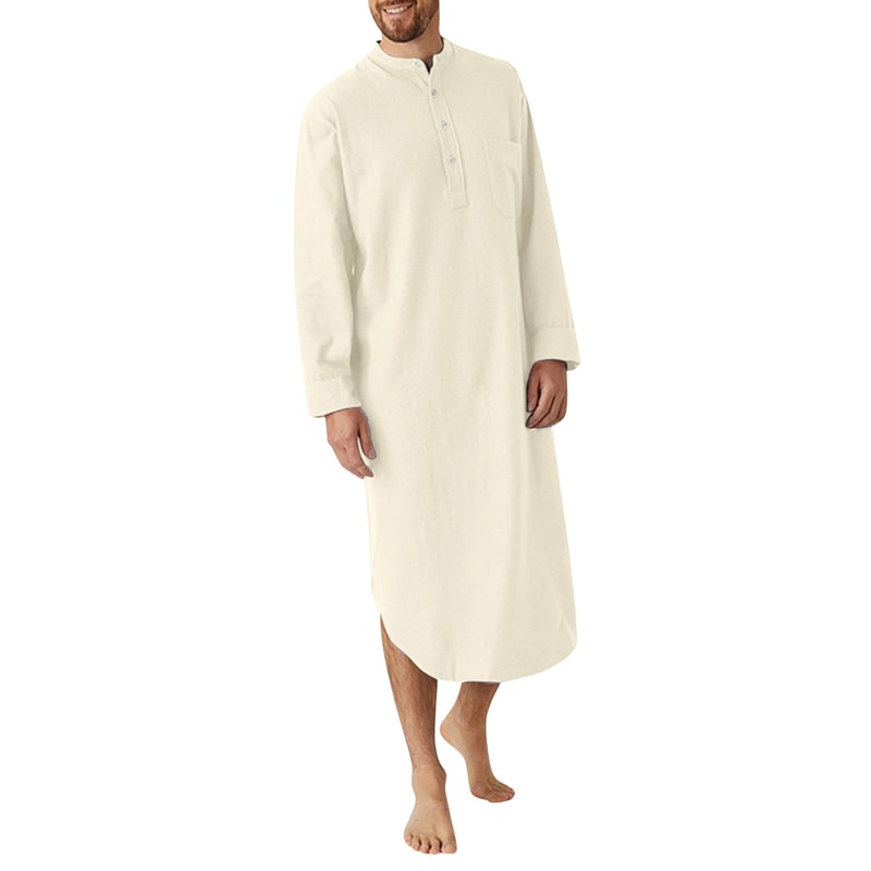 Fashionable Mens Buttondown Sleep Robes Solid Color Stand Collar Long Sleeve Nightgown Comfortable 4