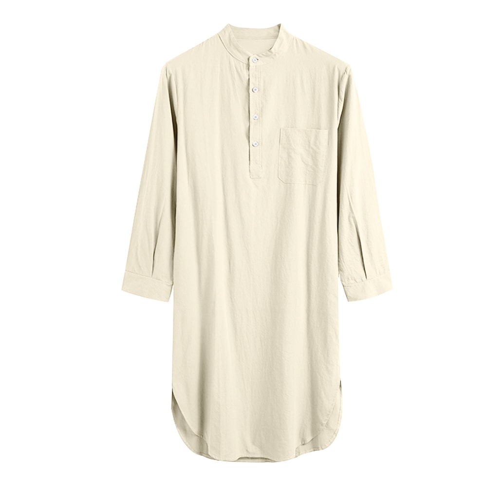 Fashionable Mens Buttondown Sleep Robes Solid Color Stand Collar Long Sleeve Nightgown Comfortable 8