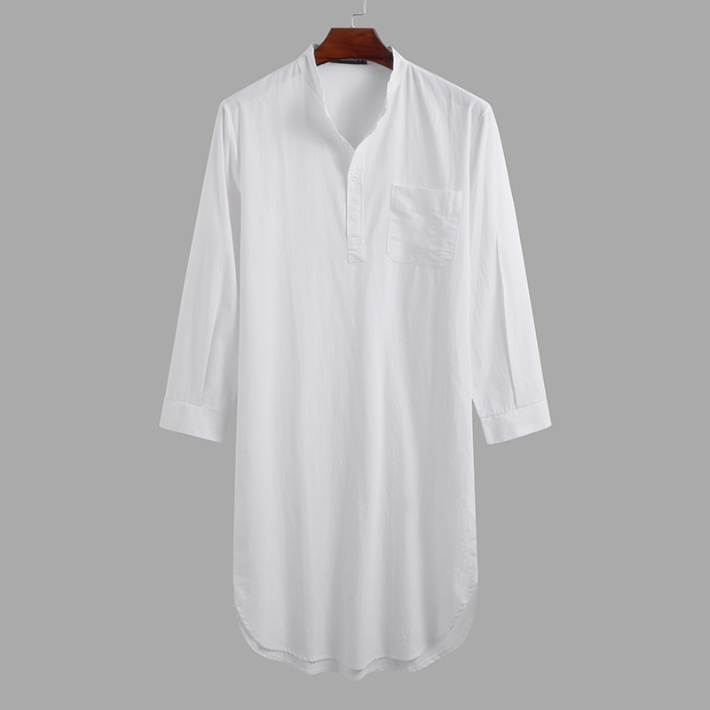 Fashionable Mens Buttondown Sleep Robes Solid Color Stand Collar Long Sleeve Nightgown Comfortable 9