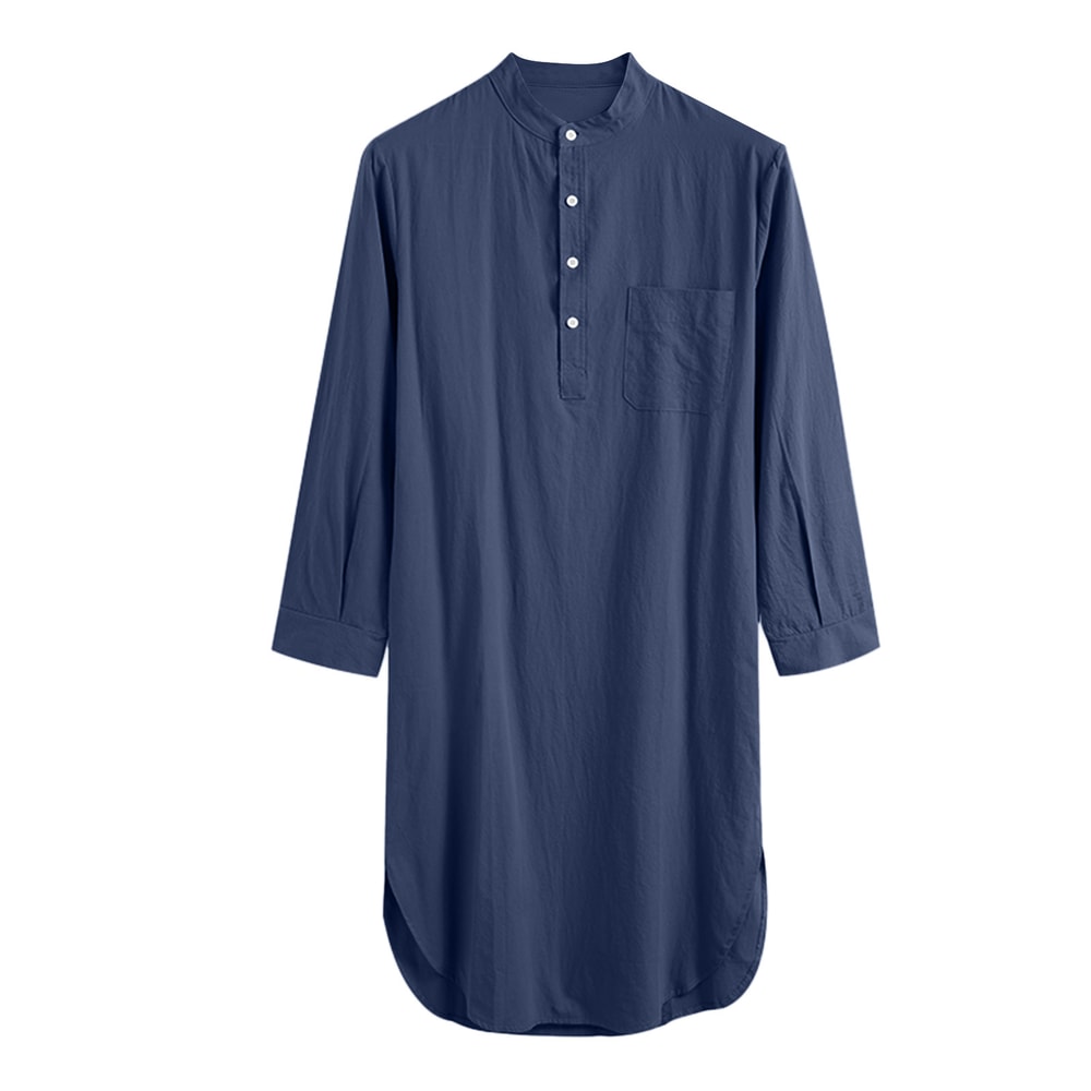 Fashionable Mens Buttondown Sleep Robes Solid Color Stand Collar Long Sleeve Nightgown Comfortable 7