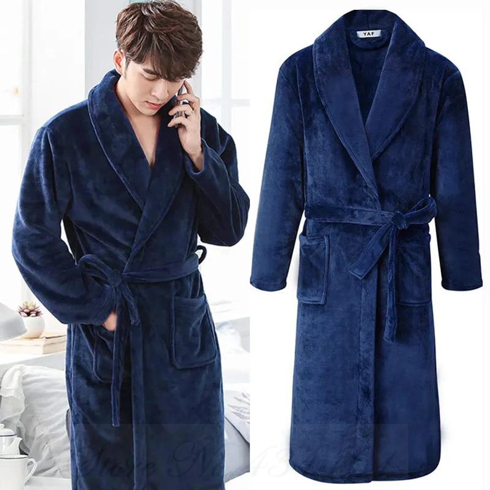 Plus Size Men Robe Bathrobe Autumn Winter Thick Flannel Coral Fleece Gown Lounge Wear Sleepwear Hom 0