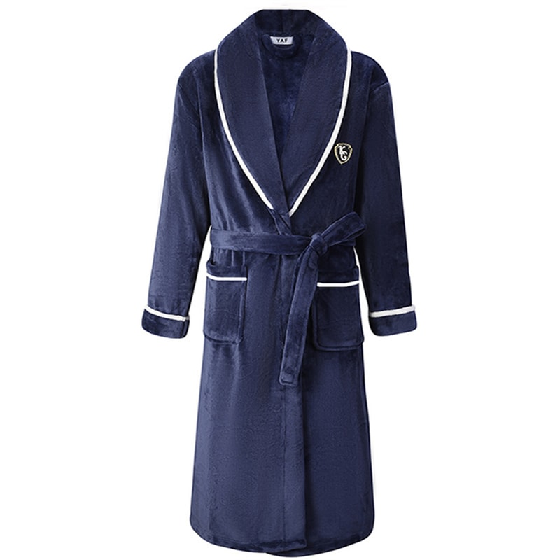 Plus Size Men Robe Bathrobe Autumn Winter Thick Flannel Coral Fleece Gown Lounge Wear Sleepwear Hom 3