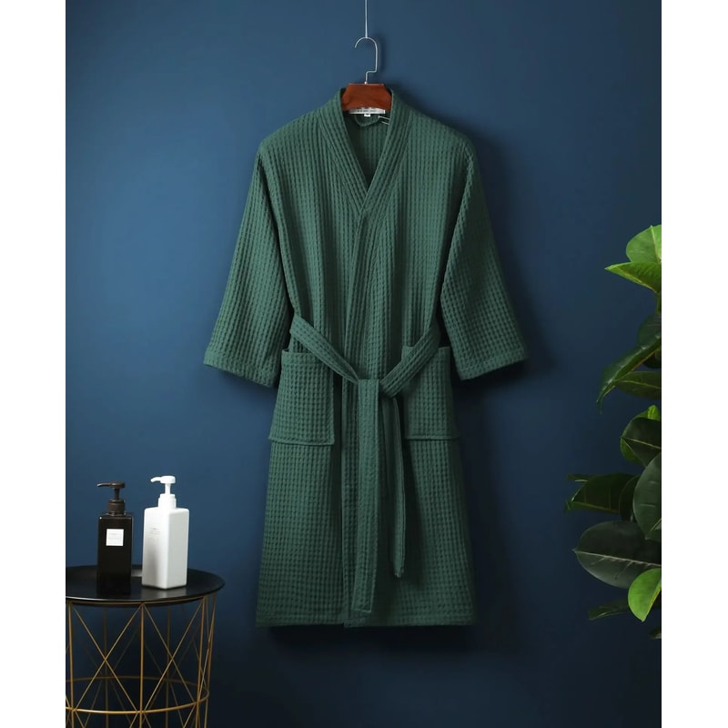 Thin Morning Robe Cotton Terry Robe For Spring And Summer Long Sleeve Waffle Bathrobe Hotel Beauty 5