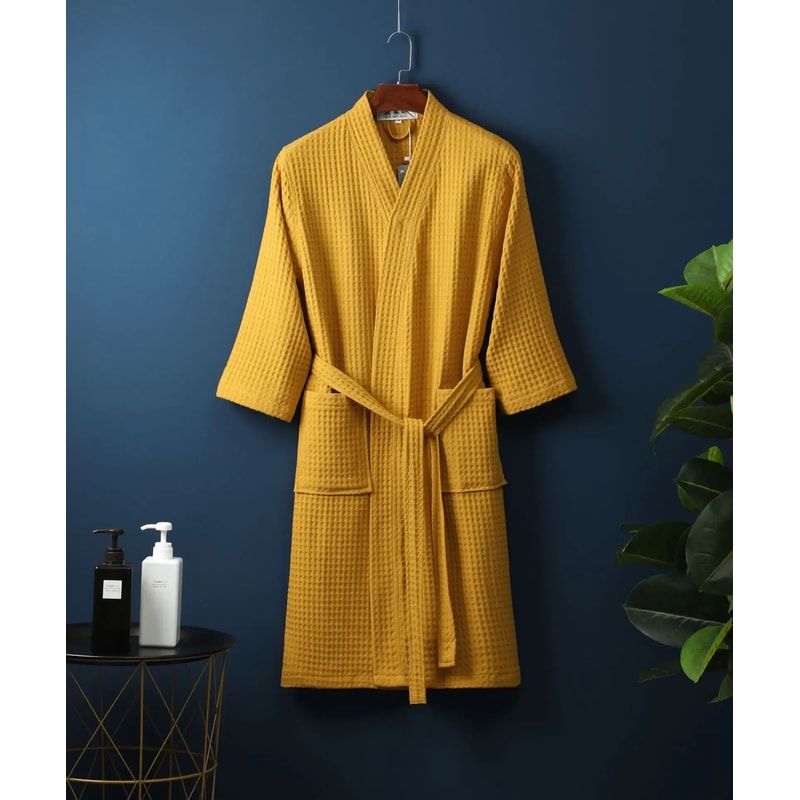 Thin Morning Robe Cotton Terry Robe For Spring And Summer Long Sleeve Waffle Bathrobe Hotel Beauty 6