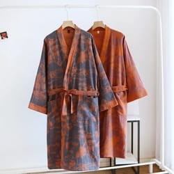 women's cotton bathrobe, printed loose fitting tie up pajamas, japanese style steaming cotton robes for women