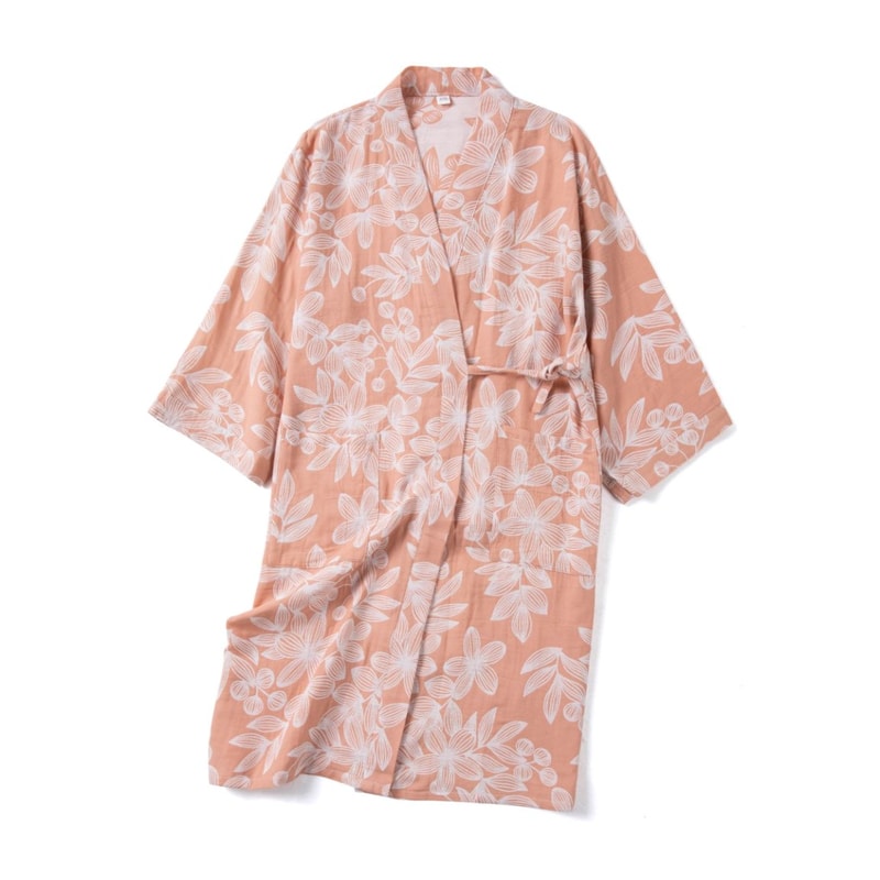 Womens Cotton Bathrobe Printed Loose Fitting Tie Up Pajamas Japanese Style Steaming Cotton Robes Fo 7
