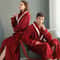 Winter Lovers Solid Flannel Bathrobe Set Thicken Long Robe For Couples Gown Nightwear With Pocket I 0