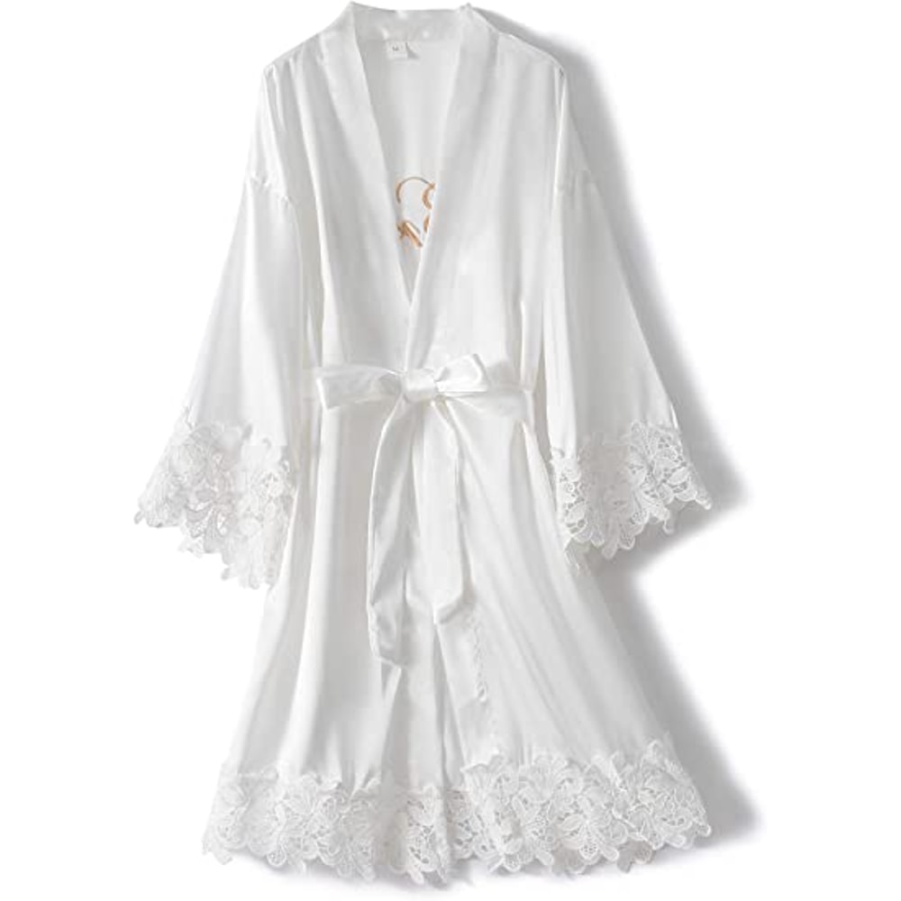 Bride Robe Wedding Bridesmaid Rose Gold Satin Lace Robe Bridal Dressing Gown Bridesmaid Gift Pajama 0