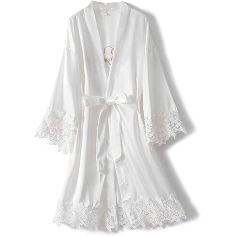 Bride Robe Wedding Bridesmaid Rose Gold Satin Lace Robe Bridal Dressing Gown Bridesmaid Gift Pajama 0