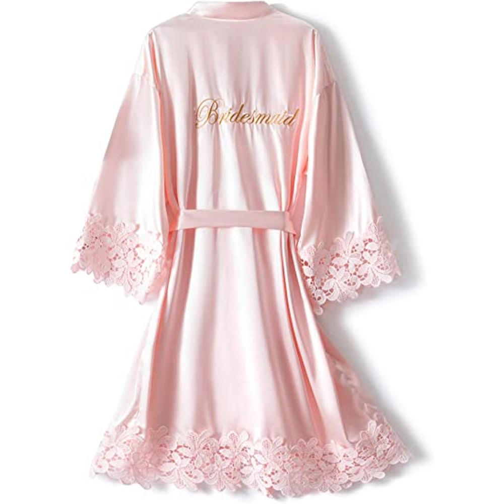 Bride Robe Wedding Bridesmaid Rose Gold Satin Lace Robe Bridal Dressing Gown Bridesmaid Gift Pajama 3