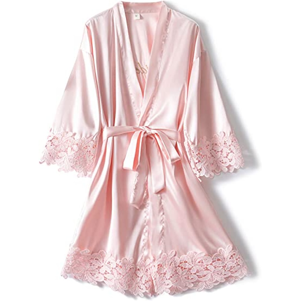 Bride Robe Wedding Bridesmaid Rose Gold Satin Lace Robe Bridal Dressing Gown Bridesmaid Gift Pajama 2