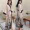 Sexy Rayon Black Print Flower Long Robe Summer Half Sleeve Bathrobe Gown Comfortable Nightgown For 6