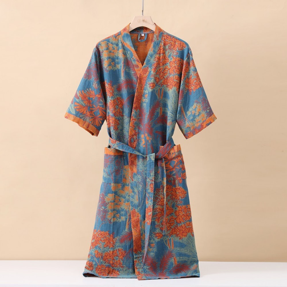 Lightweight Cotton Fashionable Printed Half Sleeve Bathrobe Quick Drying For Spring And Summer Abso 4
