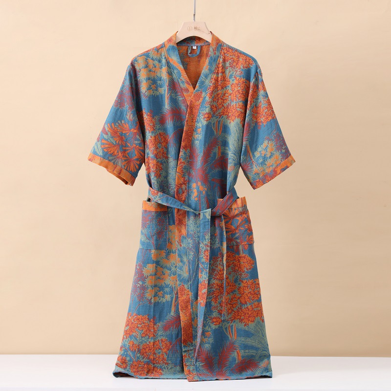 Lightweight Cotton Fashionable Printed Half Sleeve Bathrobe Quick Drying For Spring And Summer Abso 4