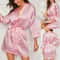 Satin Bathrobe Gown For Women Summer VNeck Stripe Nightgown Bridal Wedding Robe With Belt 0