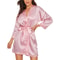 Satin Bathrobe Gown For Women Summer VNeck Stripe Nightgown Bridal Wedding Robe With Belt 3