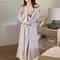 Sexy Plaid Bathrobe for Women, Long Sleeve V-neck, Lace-Up Nightgown with Trousers
