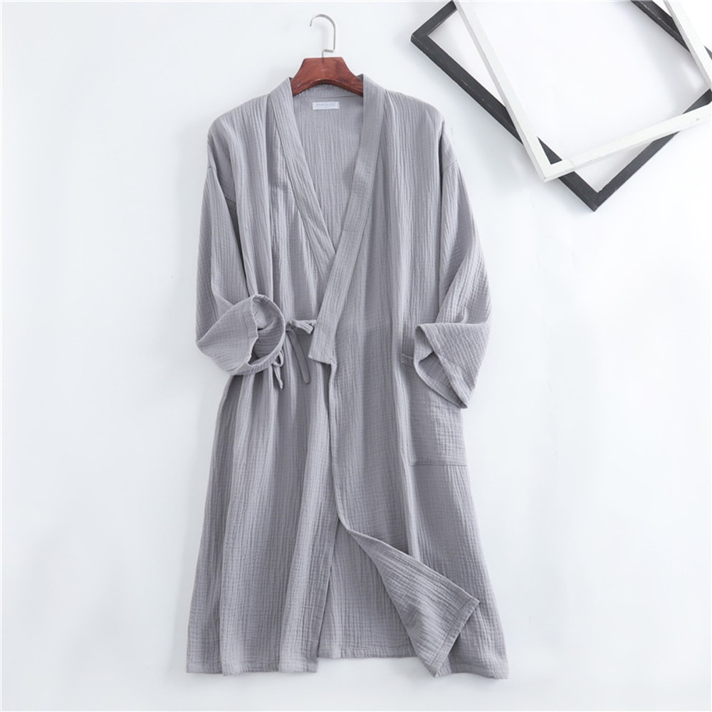 Japanese Robe For Couples New Spring And Autumn Cotton Crepe Bathrobe Men And Women Sleepwear 5