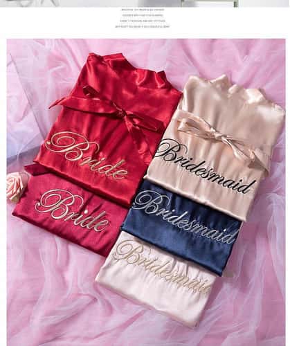 Wedding Robe for Bride and Bridesmaid, Embroidery Satin Gown, Sexy Short Nightgown, Casual Women Sleepwear