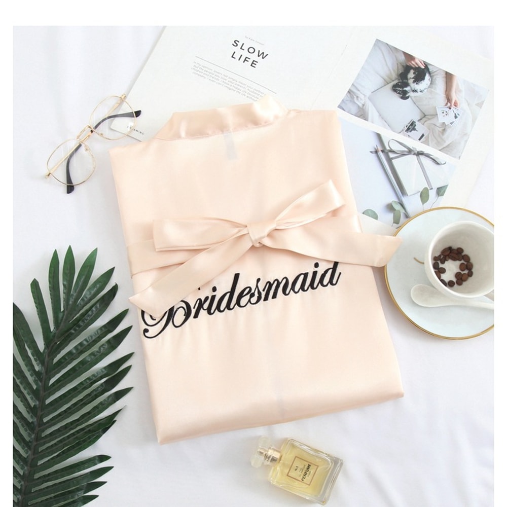 Wedding Robe For Bride And Bridesmaid Embroidery Satin Gown Sexy Short Nightgown Casual Women Sleep