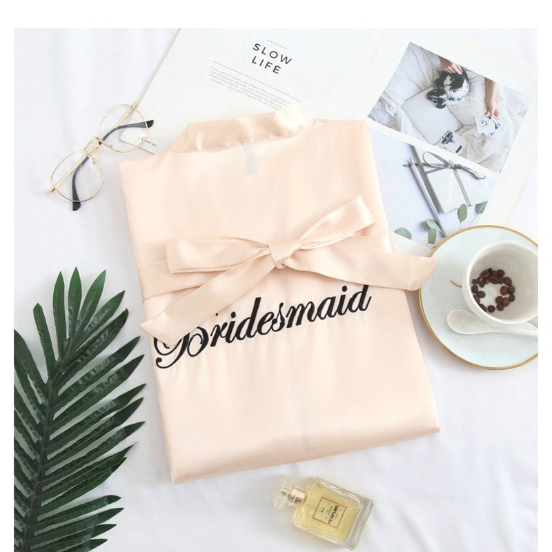 Wedding Robe For Bride And Bridesmaid Embroidery Satin Gown Sexy Short Nightgown Casual Women Sleep