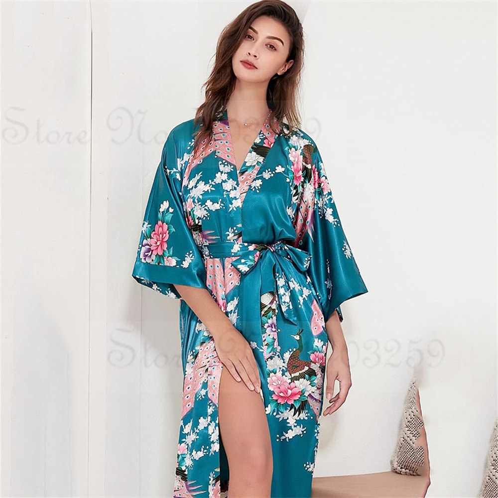 Women Satin Long Robe Sexy Wedding Bride Bridesmaid Gown Oversize Bathrobe With Pockets Loungewear 0
