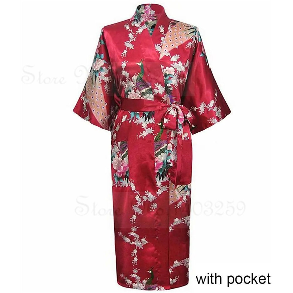 Women Satin Long Robe Sexy Wedding Bride Bridesmaid Gown Oversize Bathrobe With Pockets Loungewear 5