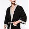 Black Cotton Waffle Men Bathrobe Gown Sleepwear Loose Casual Nightwear Sauna Spring Summer Home Wea 2