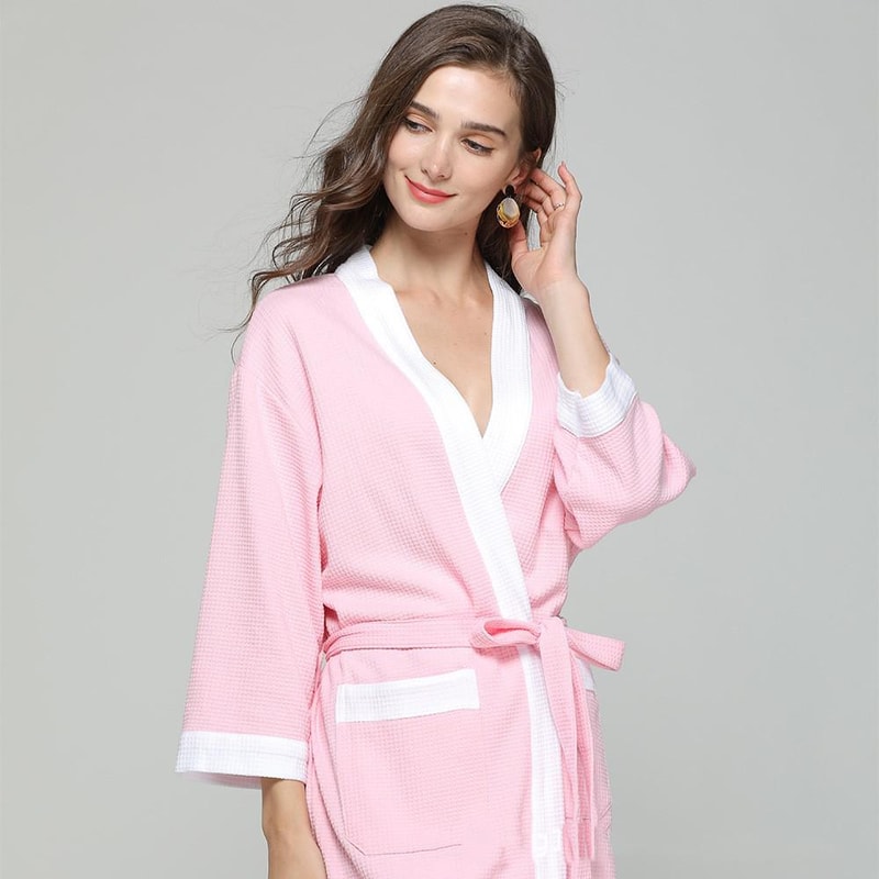 Black Cotton Waffle Men Bathrobe Gown Sleepwear Loose Casual Nightwear Sauna Spring Summer Home Wea 8