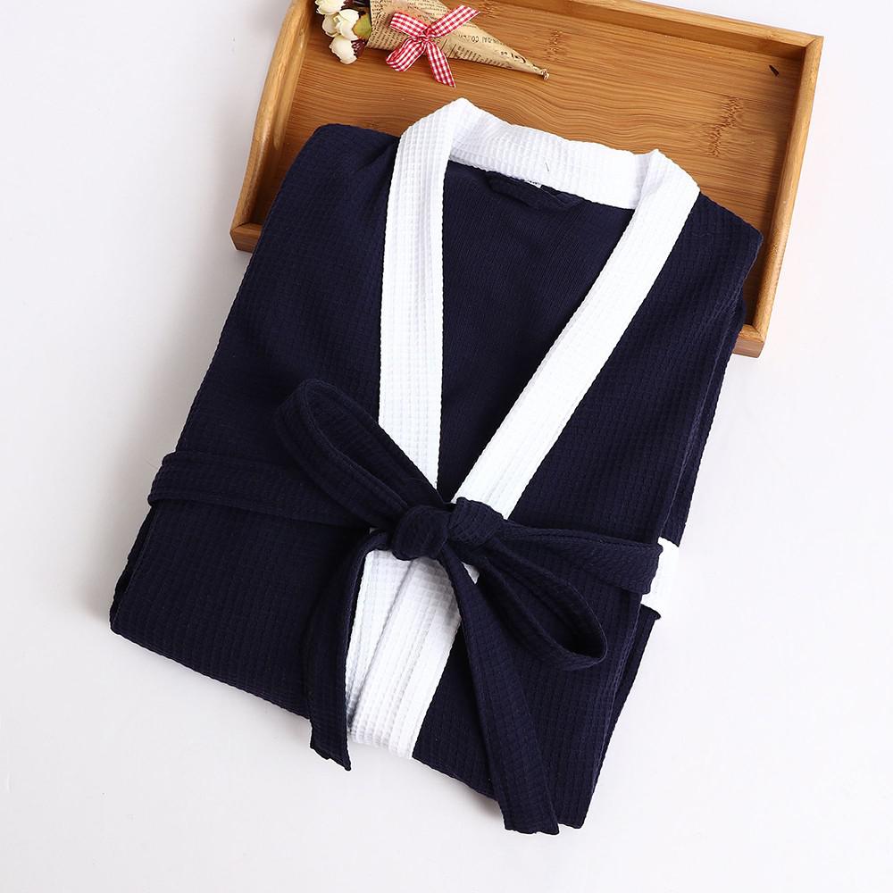 Black Cotton Waffle Men Bathrobe Gown Sleepwear Loose Casual Nightwear Sauna Spring Summer Home Wea 14