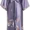 Soft Satin Nightgown Sleepwear Print Crane Lady Bathrobe Gown Women Wedding Robe Loose Vneck Long N 0