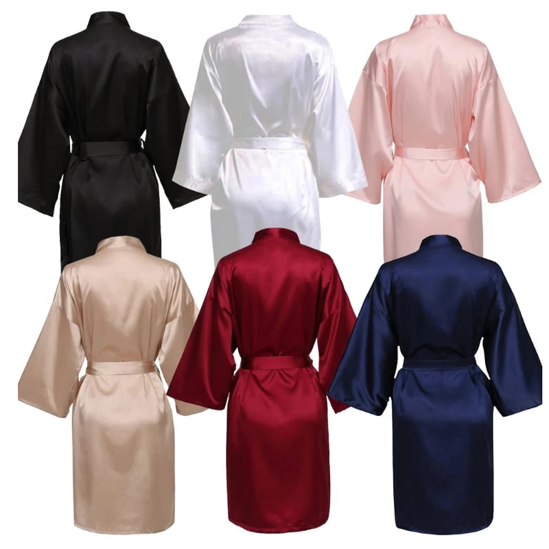 Satin Pajamas Bridesmaid Bathrobe Wedding Party Team Bride Robe Without Letters Plain Satin Pajamas 0