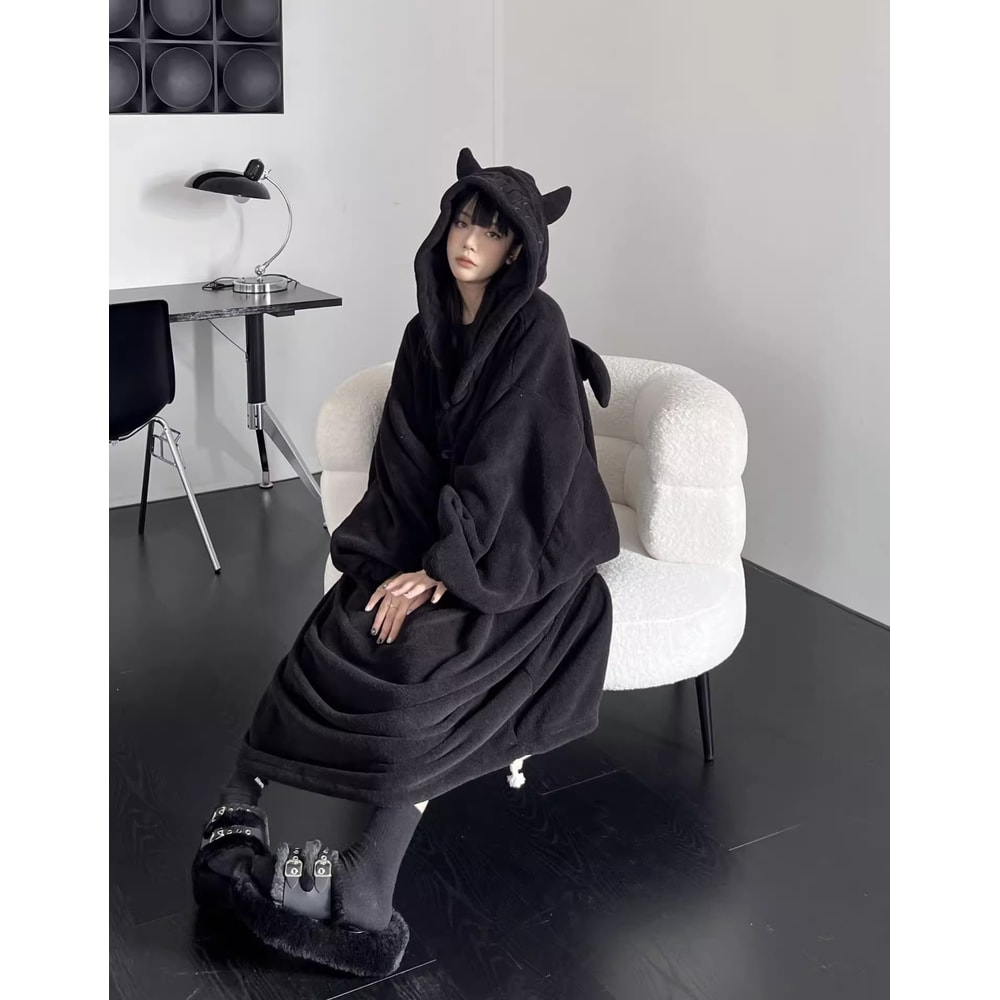 Cozy OnePiece Sleepwear Solid Color Loose Homewear Thickened Padded Pajamas Oversized Hooded Couple 2