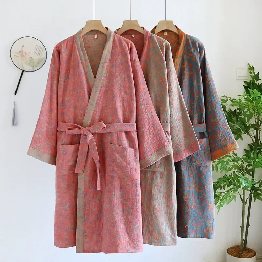 Cotton Loose Home Sleepwear Robes With Belt Multi Colors Bathrobe Womens Pajamas Clothing For Sprin 0
